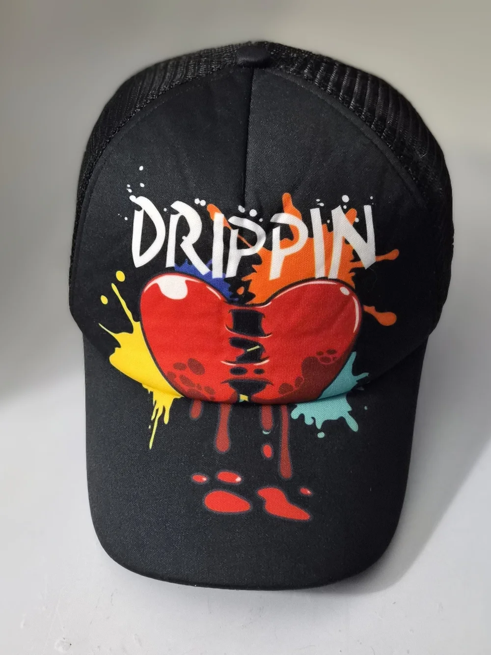 Rocawear Drippin Broken Heart Y2K Black Mesh Snapback Trucker‎ Hat